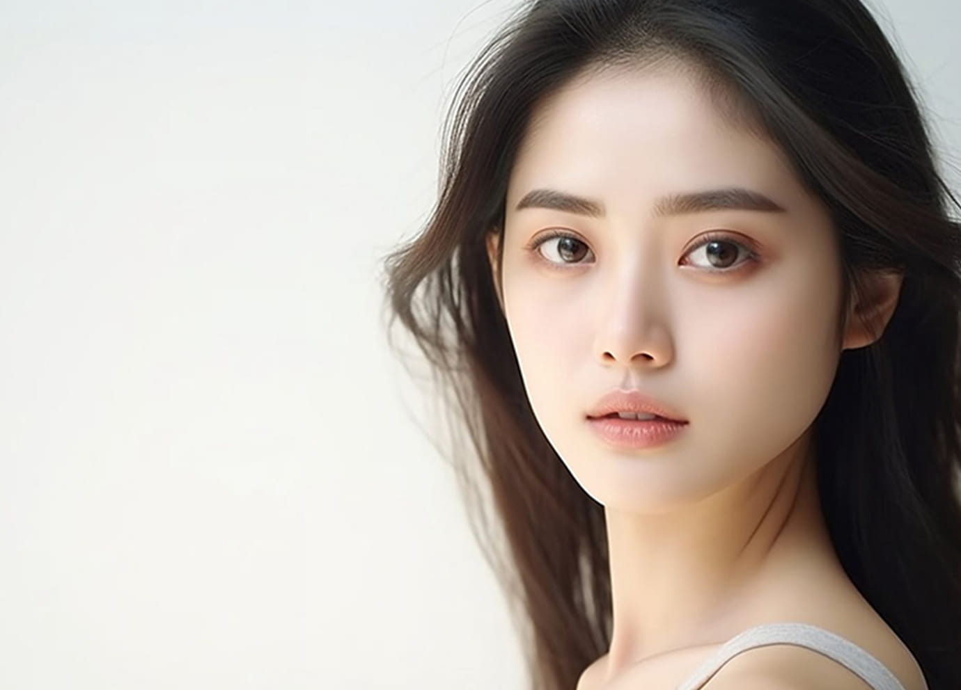 二重の女性がまっすぐにこちらを見ている様子
