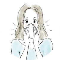 ワイシャツに汗染みがついてしまっている女性のイラスト