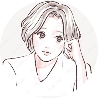 こめかみにこぶしを当てている女性のイラスト