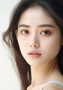 二重の女性がこちらをまっすぐ見ている様子